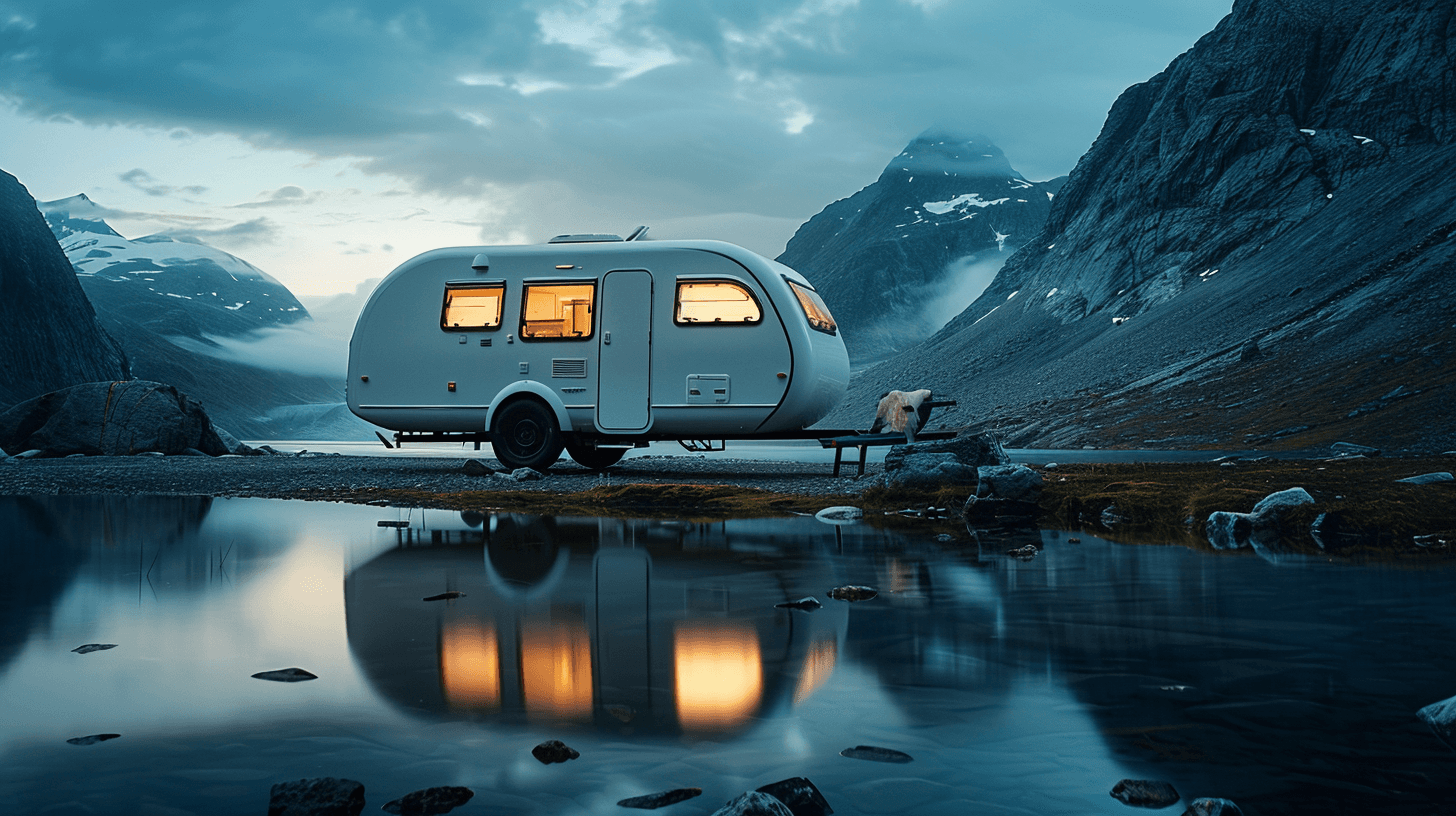 Camper in berglandschap